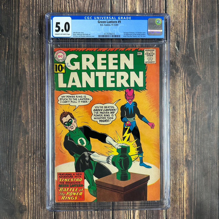 Bry's Comics Green Lantern #9 CGC 5.0 Cover Art by Gil Kane, 1st cover and 2nd appearance of Sinestro, 1st appearance of Rori Stroh, Larvox, NautKeLoi, Chaselon, Xax, and Jim Jordan