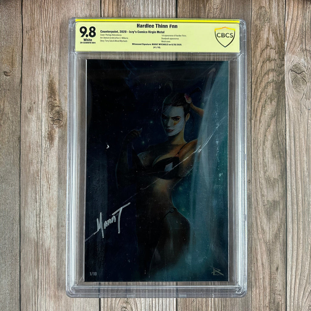 Bry's Comics Hardlee Thinn #nn CBCS 9.8 WP Witnessed Signature by Marat Mychaels, 1st Appearance of Hardlee Thinn & Deadpooh, Izzy’s Comics Virgin Metal Edition (Cert: 0004)
