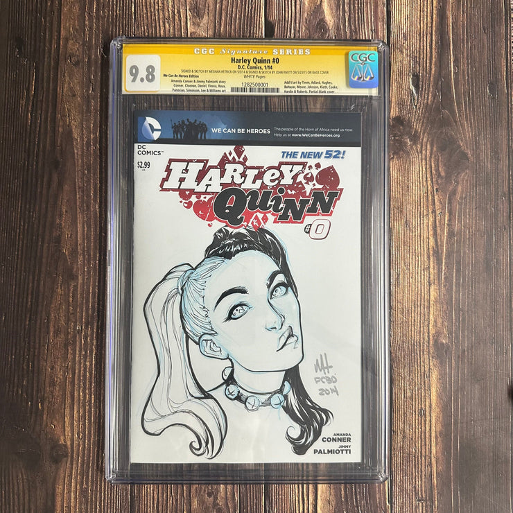 Bry's Comics Harley Quinn #0  CGC 9.8 WP,  Signature Series, Signed and sketch by Meghan Hetrick (on front) and John Rivet (on the back)