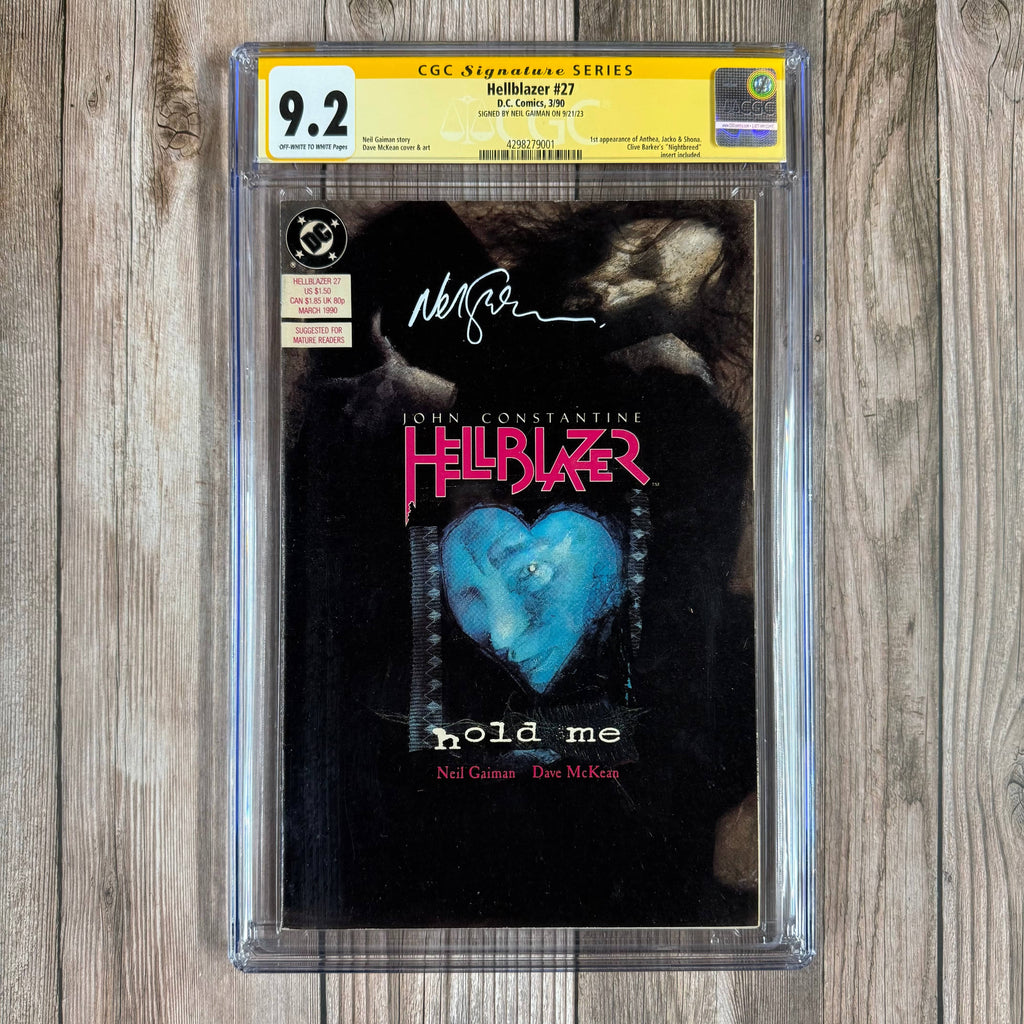 Bry's Comics Hellblazer #27 CGC 9.2 SS Signed by Neil Gaiman, 1st appearance of Anthea, Jacko & Shona, Clive Barker's Nightbreed insert included