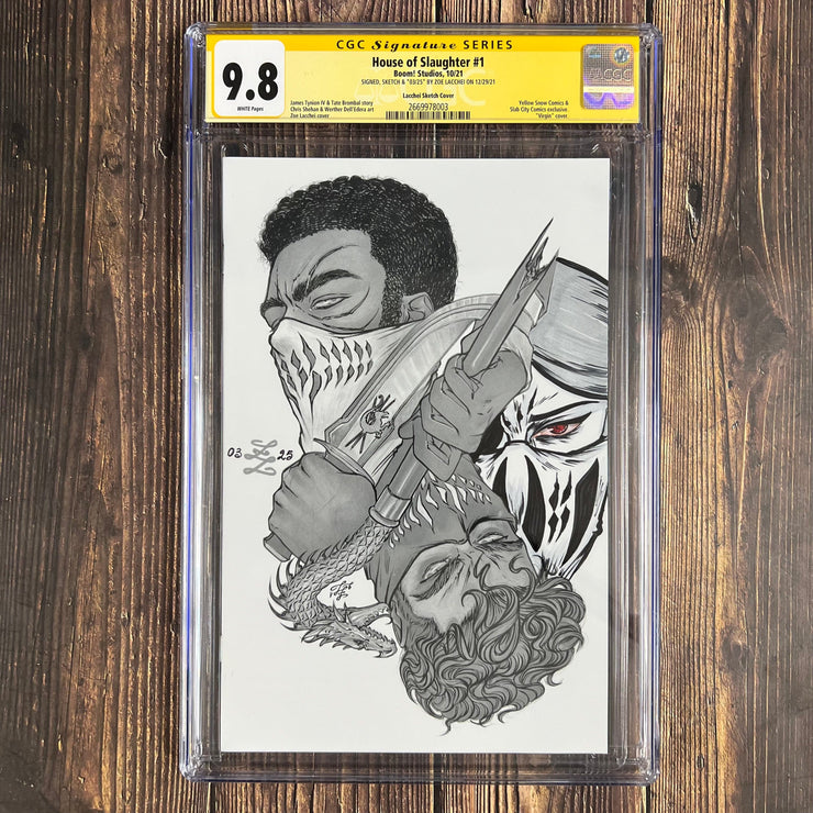 Bry's Comics House of Slaughter #1 CGC 9.8 Sketch Cover, Signed & Sketch "03/25" by Zoe Lacchei