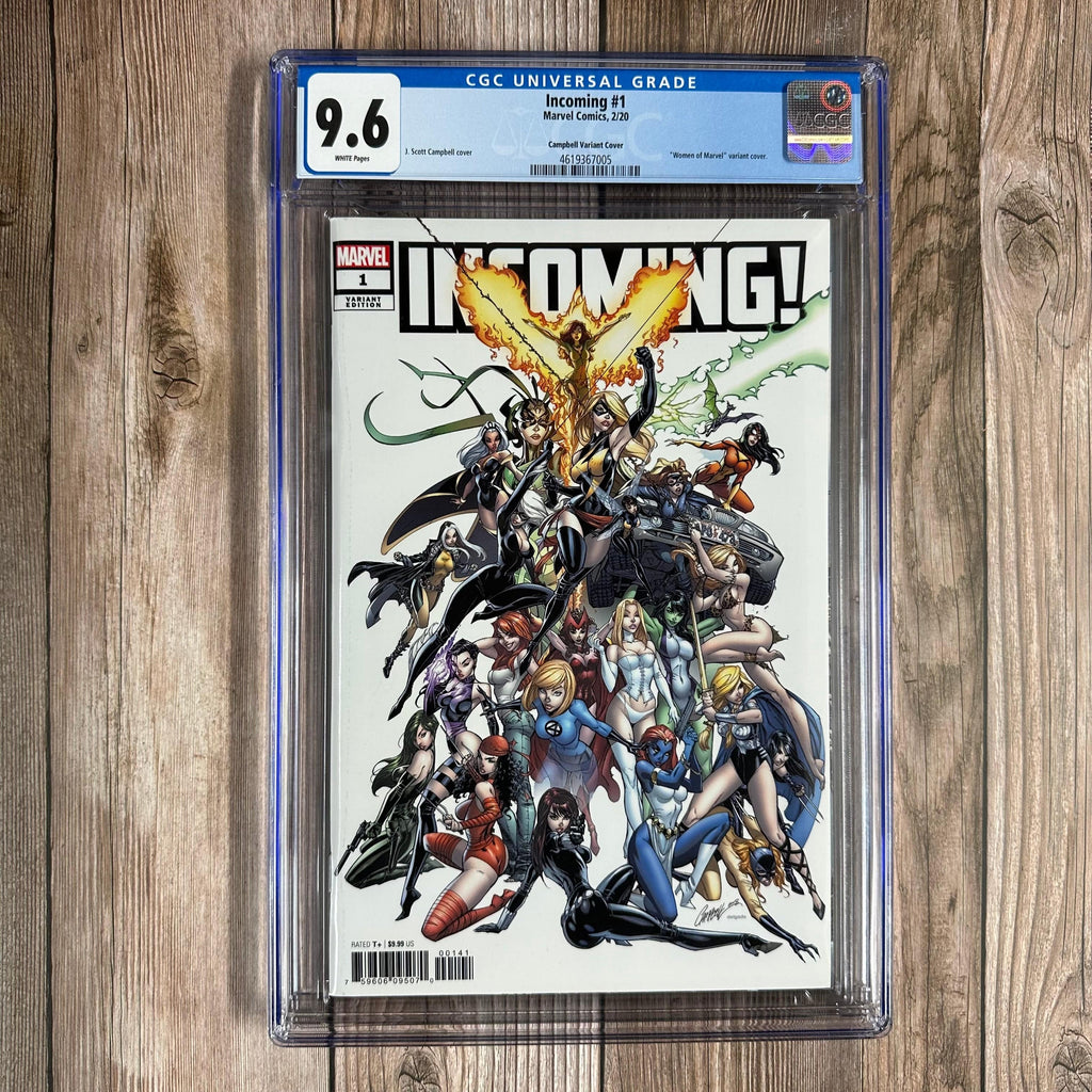 Bry's Comics Incoming #1 CGC 9.6 WP 1:500 "Women of Marvel" variant cover by J. Scott Campbell, One-shot murder mystery closing out Marvel's 80th year of publishing