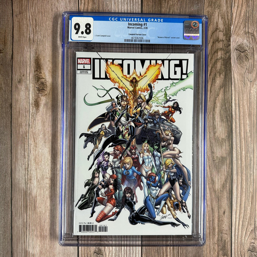 Bry's Comics Incoming #1 CGC 9.8 WP 1:500 "Women of Marvel" variant cover by J. Scott Campbell, One-shot murder mystery closing out Marvel's 80th year of publishing