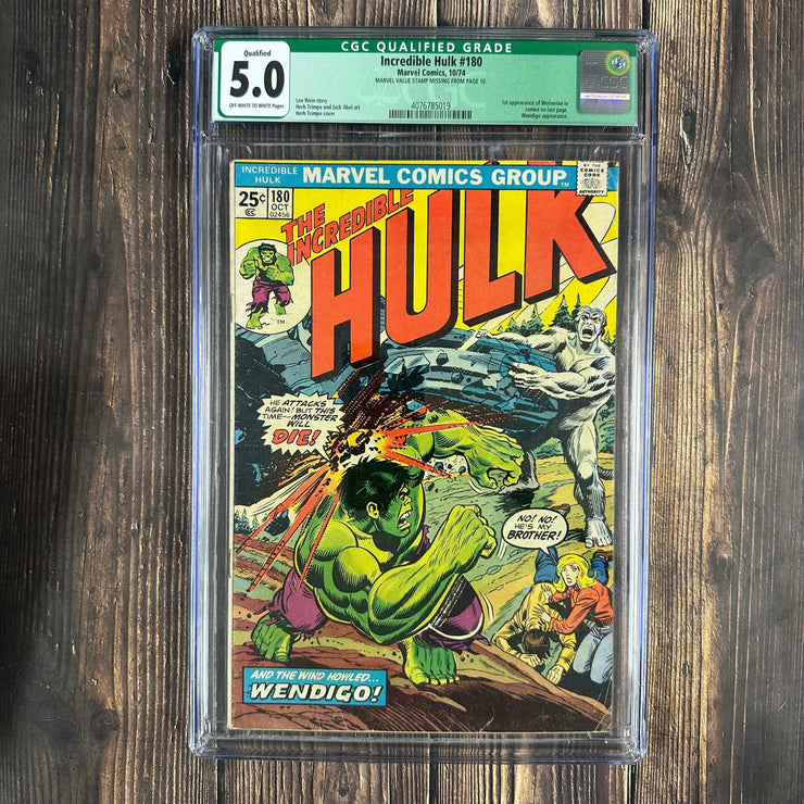 Bry's Comics Incredible Hulk #180 CGC 5.0 Qualified Grade, Value Stamp Missing, 1st cameo appearance of Wolverine, 2nd appearance of Wendigo, Marvel Value Stamp: Cyclops