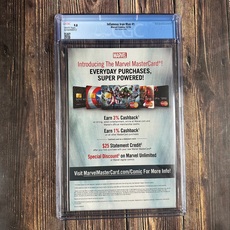 Bry's Comics Infamous Iron Man #1 CGC 9.8 WP 1:25 Variant cover art by Esad Ribic, Doctor Doom becomes Iron Man, Debut of Tony Stark as an artificial intelligence digital projection