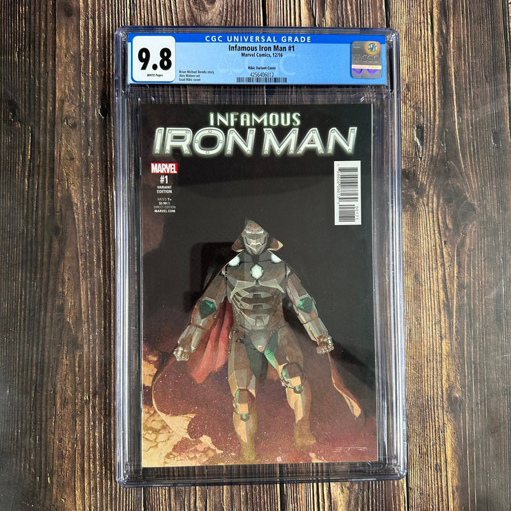 Bry's Comics Infamous Iron Man #1 CGC 9.8 WP 1:25 Variant cover art by Esad Ribic, Doctor Doom becomes Iron Man, Debut of Tony Stark as an artificial intelligence digital projection