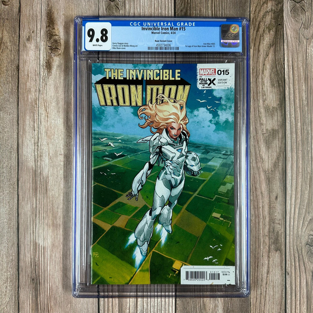 Bry's Comics Invincible Iron Man #15 CGC 9.8 WP 1:25 Variant Cover by Dike Ruan, Debut of Iron Man Mysterium Armor and Sentinel Buster Armor