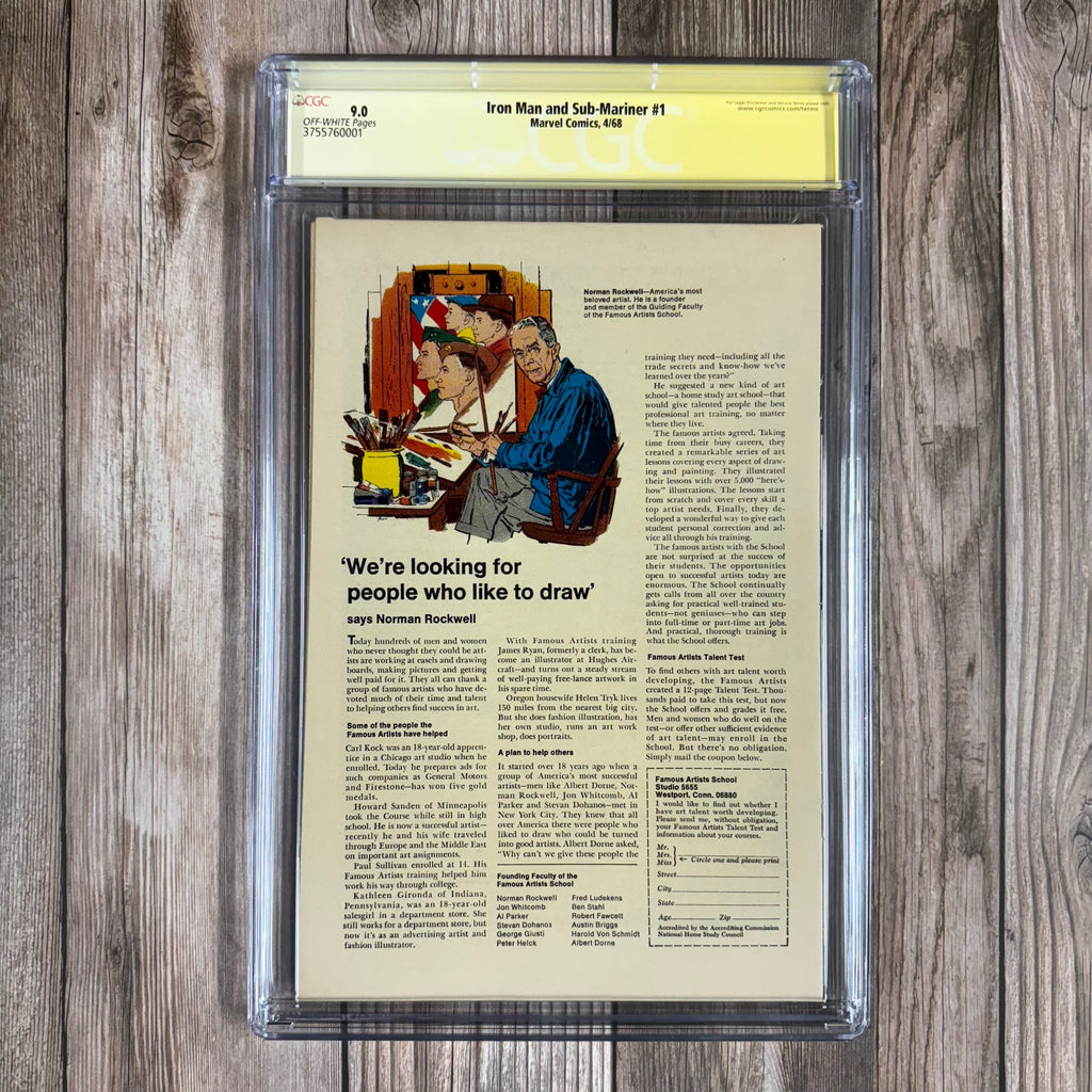 Bry's Comics Iron Man and Sub-Mariner #1 CGC 9.0 SS Signed by Roy Thomas, Pre-dates both Iron Man #1 and Sub-Mariner #1 (cert: 0001)