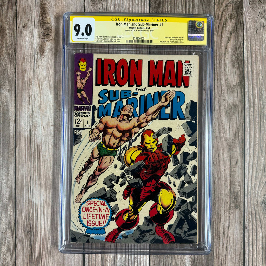 Bry's Comics Iron Man and Sub-Mariner #1 CGC 9.0 SS Signed by Roy Thomas, Pre-dates both Iron Man #1 and Sub-Mariner #1 (cert: 0001)
