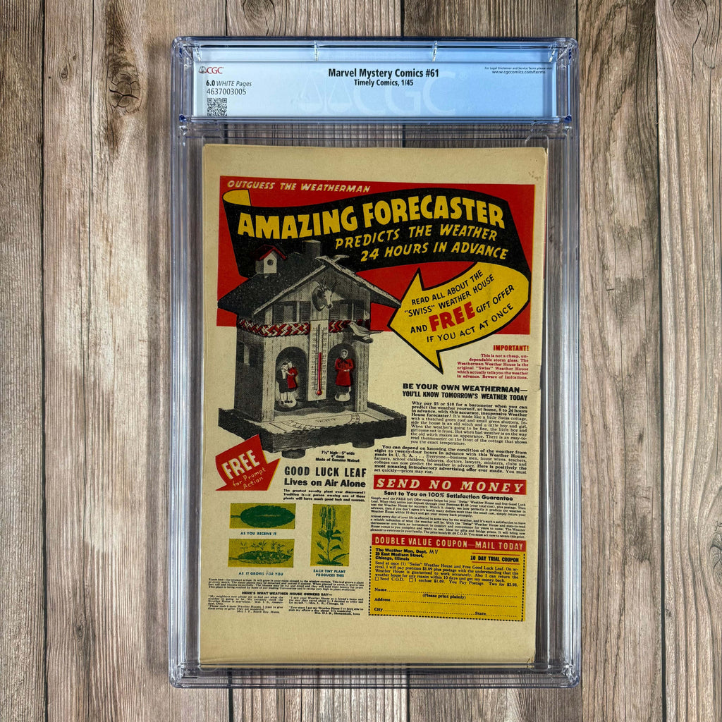 Bry's Comics Marvel Mystery Comics #61 CGC 6.0 WP Cover Art by Alex Schomburg, Writer: Otto Binder