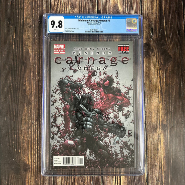 Bry's Comics Minimum Carnage: Omega #1 CGC 9.8 WP, Awesome Cover by Clayton Crain