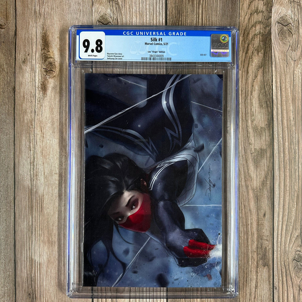 Bry's Comics ***MISSING BACK PHOTO*** B0X1 Silk #1 CGC 9.8 WP 1:100 Virgin Variant Cover by JeeHyung Lee, 1st appearance of Saya Ishii, the daughter of Silvermane