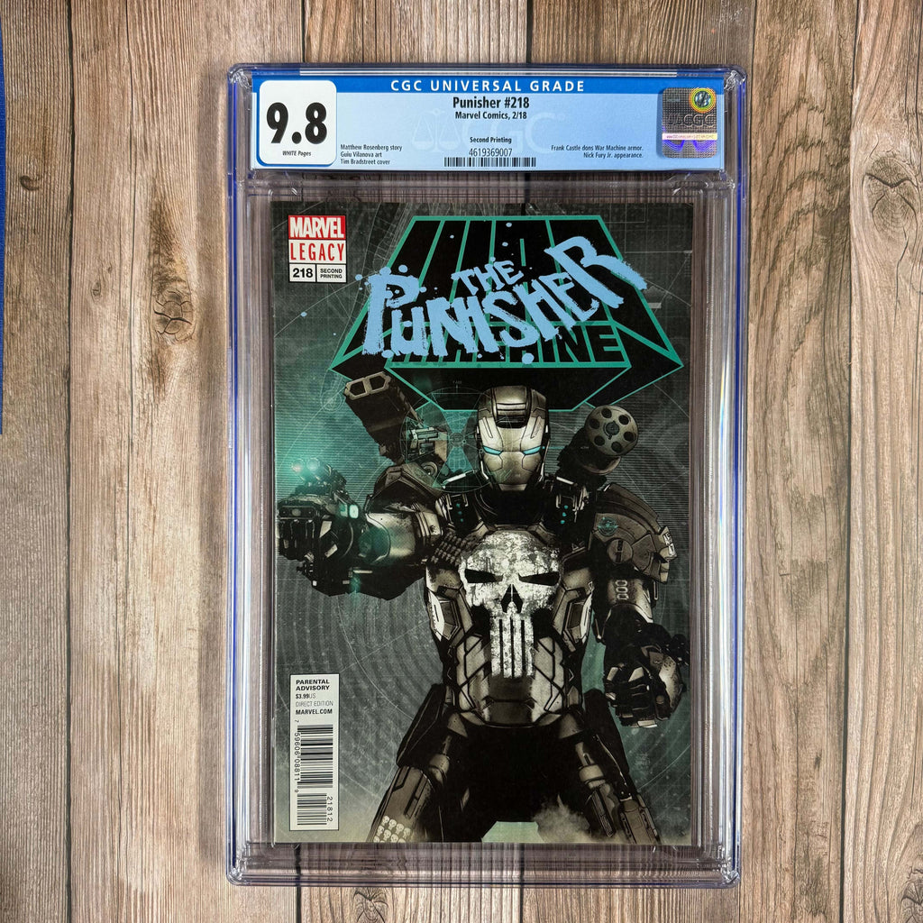 Bry's Comics Punisher #218 CGC 9.8 WP Second Printing, 1st cameo appearance of the Punisher War Machine armor LOW PRINT (cert 9007)