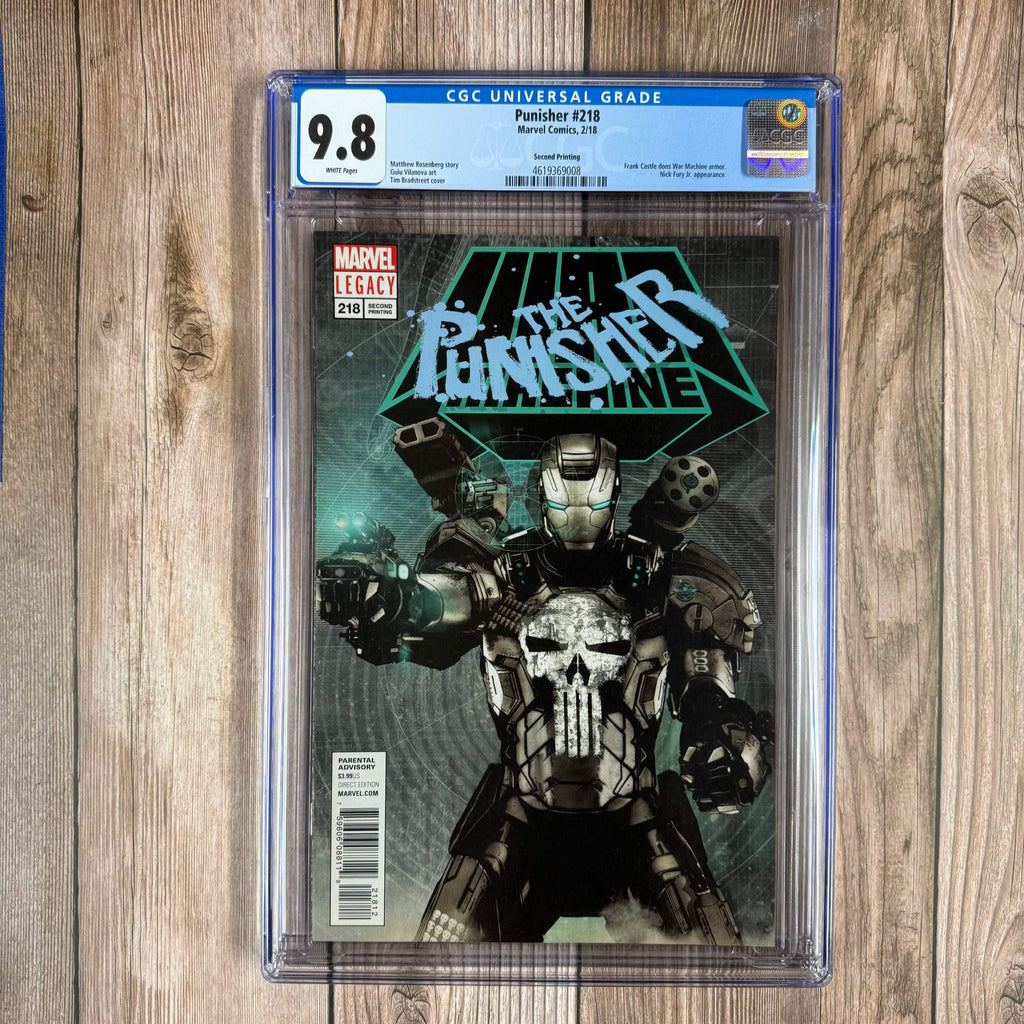 Bry's Comics Punisher #218 CGC 9.8 WP Second Printing, 1st cameo appearance of the Punisher War Machine armor LOW PRINT (cert 9008)