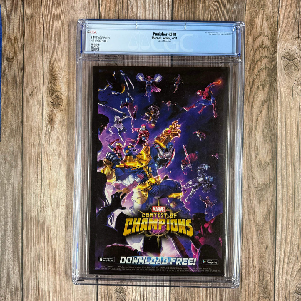Bry's Comics Punisher #218 CGC 9.8 WP Second Printing, 1st cameo appearance of the Punisher War Machine armor LOW PRINT (cert 9008)