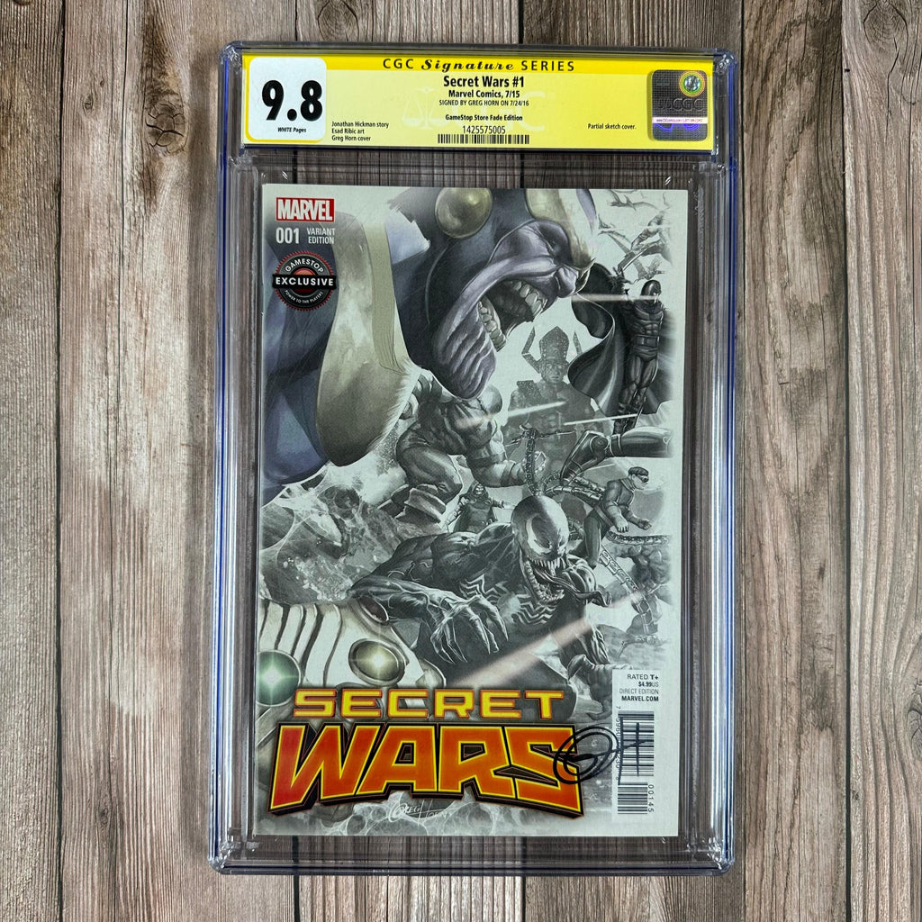 Bry's Comics Secret Wars #1 CGC 9.8 WP GameStop Store Fade Edition. SS Signed by Greg Horn Premiere issue, 616/Ultimate Universe incursion (cert:5005)