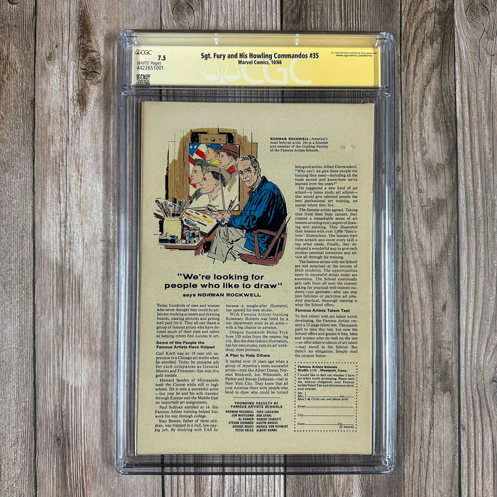 Bry's Comics Sgt. Fury and His Howling Commandos #35 CGC 7.5 WP SS Signed by Roy Thomas 1st appearance of Corporal Ricketts Johnson, Hitler cover and appearance (Cert:1001)