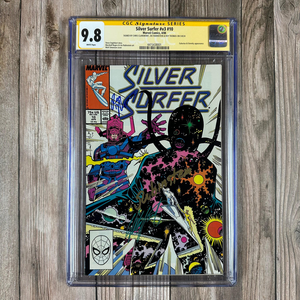 Bry's Comics Silver Surfer #10 CGC 9.8 WP SS Signed by Chris Claremont, Joe Rubinstein & Roy Thomas Galactus & Eternity appearance (cert:8001)