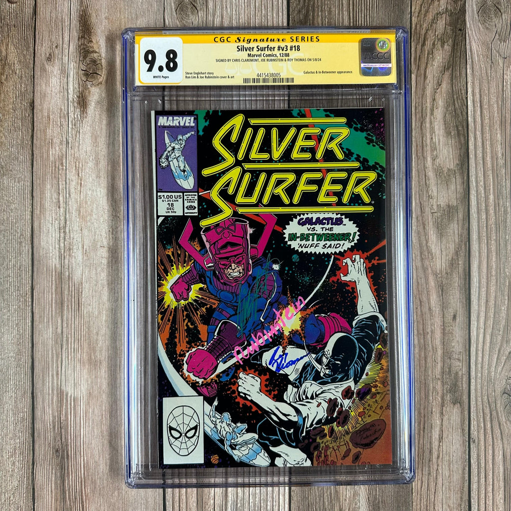 Bry's Comics Silver Surfer #18 CGC 9.8 WP SS Signed by Chris Claremont, Joe Rubinstein & Roy Thomas Galactus & In-Betweener appearance (cert:8005)