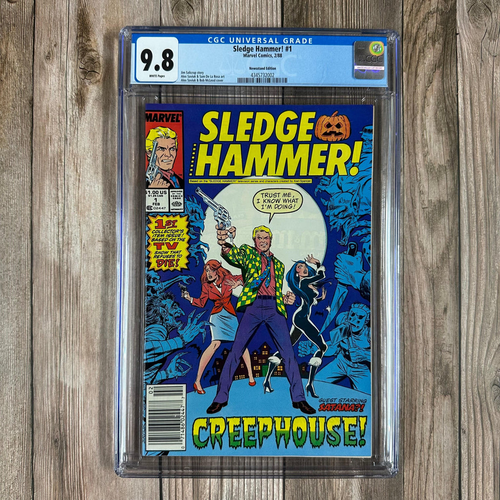 Bry's Comics Sledge Hammer #1 CGC 9.8 WP Cover Art by Alex Saviuk & Bob McLeod, NEWSSTAND EDITION