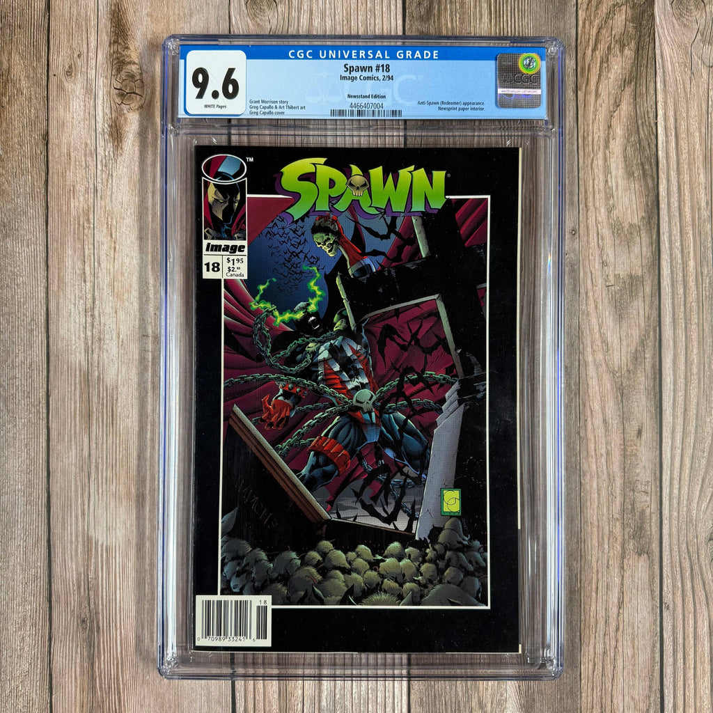 Bry's Comics Spawn #18 CGC 9.6 WP Cover Art by Greg Capullo, Newsprint interior paper, NEWSSTAND EDITION