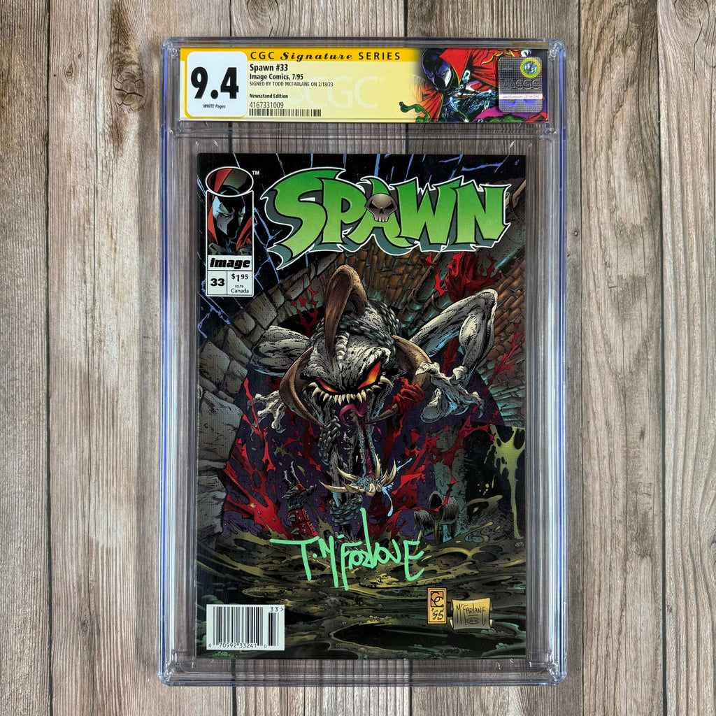 Bry's Comics Spawn #33 CGC 9.4 WP Custom Label, SS Signed by Todd McFarlane, 1st cameo appearance of Freak , NEWSSTAND EDITION (cert:3109)