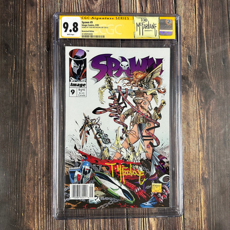 Bry's Comics Spawn #9 CGC 9.8 WP NEWSSTAND Custom Label, SS Signed by Todd McFarlane, Cover Art by Todd McFarlane, 1st appearance of Angela, Medieval Spawn & Cogliostro