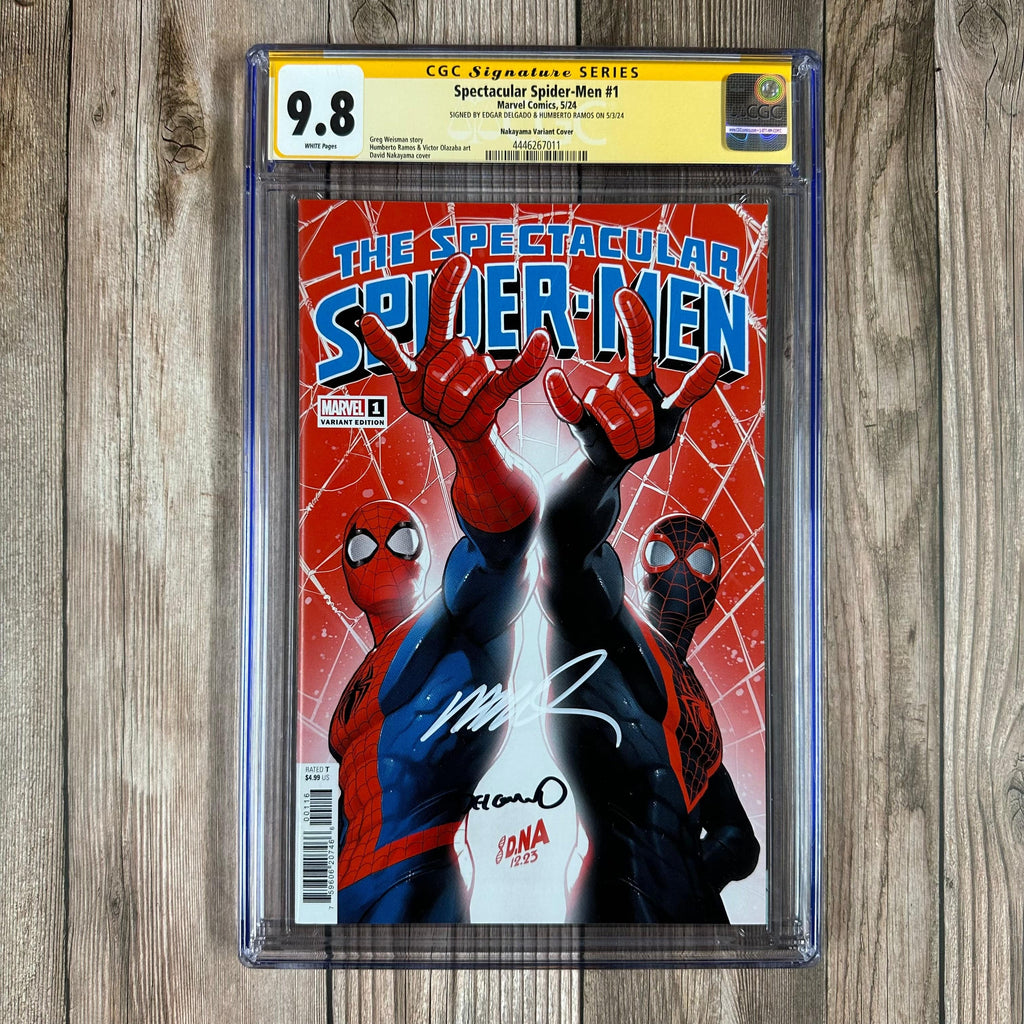 Bry's Comics Spectacular Spider-Men #1 CGC 9.8 WP SS Signed by Edgar Delgado & Humberto Ramos, 1:25 Nakayama Variant Cover (cert:7011)