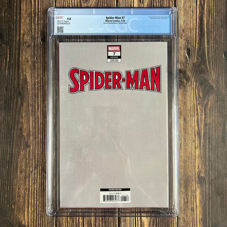 Bry's Comics Spider-Man #7 CGC 9.8 2nd Print 1:25 "Virgin" Ramos Cover