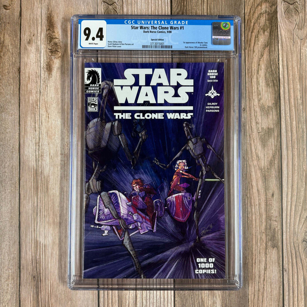 Bry's Comics Star Wars: The Clone Wars #1 CGC 9.4 WP Dark Horse 100 Special Variant Limited to 1000, Variant Cover by Dave Filoni, 1st appearance of Ahsoka Tano and Captain Rex (comic)