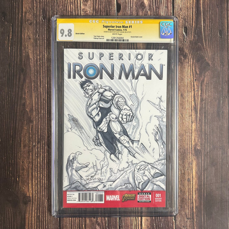 Bry's Comics Superior Iron Man #1  CGC 9.8 WP, Signature Series, Signed and sketch by Scott Kolins