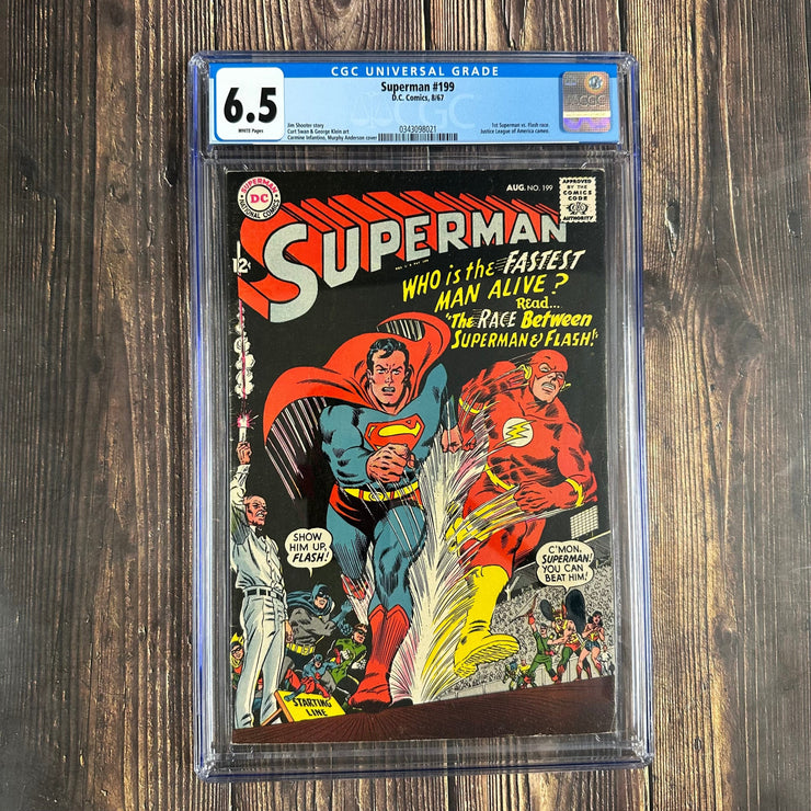 Bry's Comics Superman #199 CGC 6.5 WP Cover Art by Carmine Infantino, 1st Superman versus the Flash race (ended in a tie)