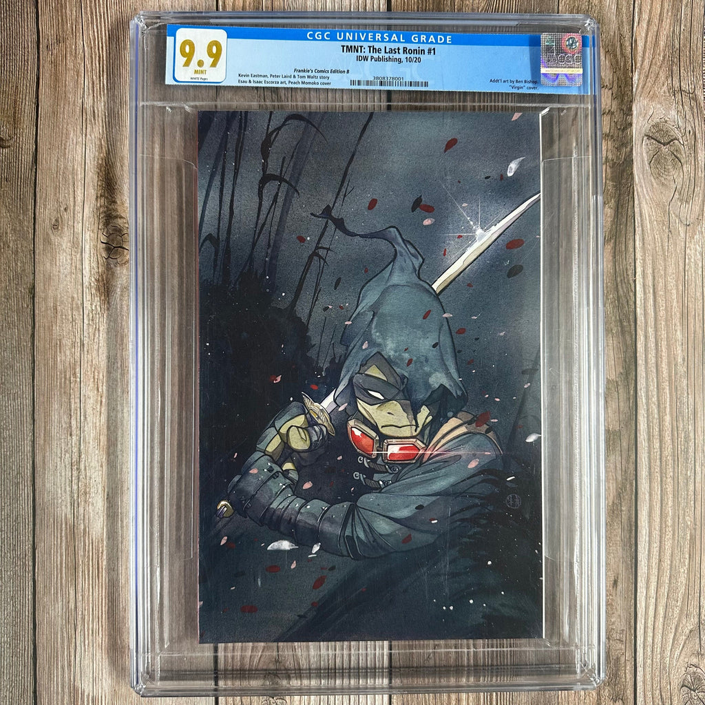 Bry's Comics Teenage Mutant Ninja Turtles: The Last Ronin #1 CGC 9.9 WP Frankie's Comics Edition B, cover art by Peach Momoko, 1st appearance of Oroku Hiroto and Casey Marie Jones *