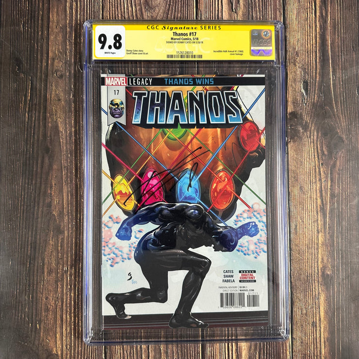Bry's Comics Thanos #17 CGC 9.8 WP SS Signed by Donny Cates, Death of Silver Surfer as the Fallen One, Incredible Hulk Annual #1 Cover Homage