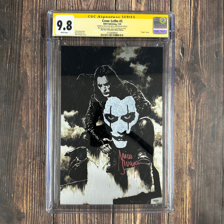 Bry's Comics The Crow: Lethe #3 CGC 9.8 WP SS Signed and sketched by Mico Suayan  Big Time Collectibles Metal Edition Virgin Cover Art by Mico Suayan  ( "72/75" printed on the cover)