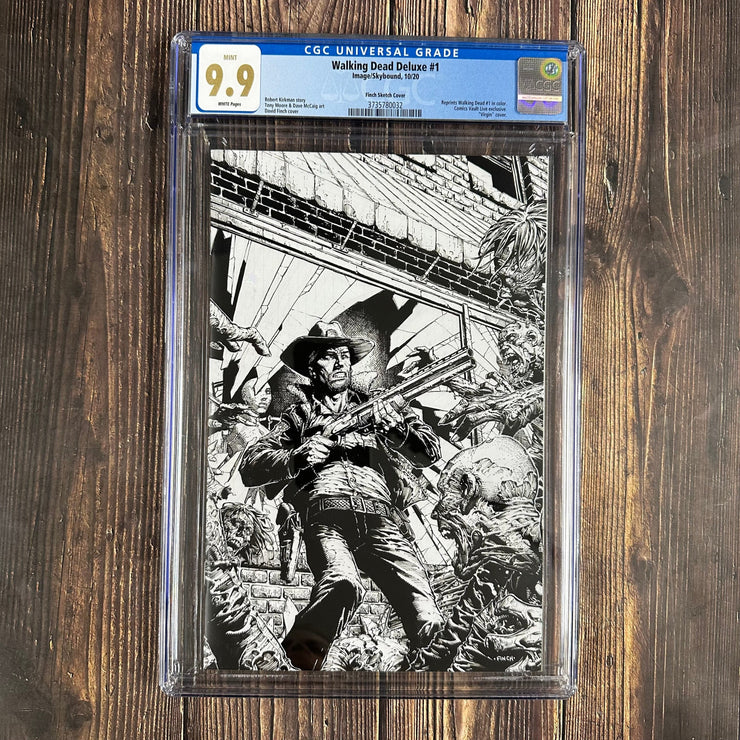 Bry's Comics The Walking Dead Deluxe #1 CGC 9.9 WP Finch Sketch Virgin Cover,  Comics Vault Live streaming event exclusive