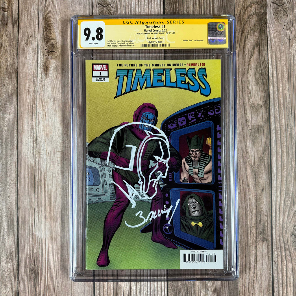 Bry's Comics Timeless #1 CGC 9.8 WP SS Signed & Sketch by Mark Bagley, 1:50 Heck Variant Cover 1:50 Hidden Gem, 1st appearance of Anatoly Petrov, 1st cameo of Lin Lie as Iron Fist  (cert:6001)