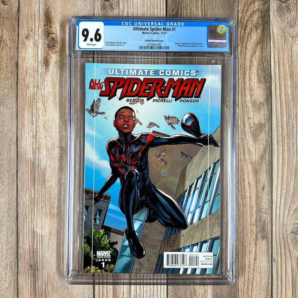 Bry's Comics Ultimate Comics Spider-Man #1 CGC 9.6 WP 1:15 Variant Cover by Sara Pichelli, 2nd appearance of Miles Morales, 1st appearance of Ultimate Prowler, Conrad Marcus, and Miles' parents