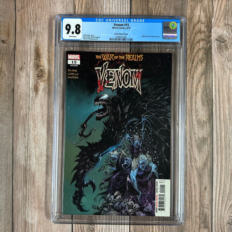 Bry's Comics Venom #15 CGC 9.8 WP Secret Variant Cover Red Splatter Title indicating an additional page tie-in to Absolute Carnage