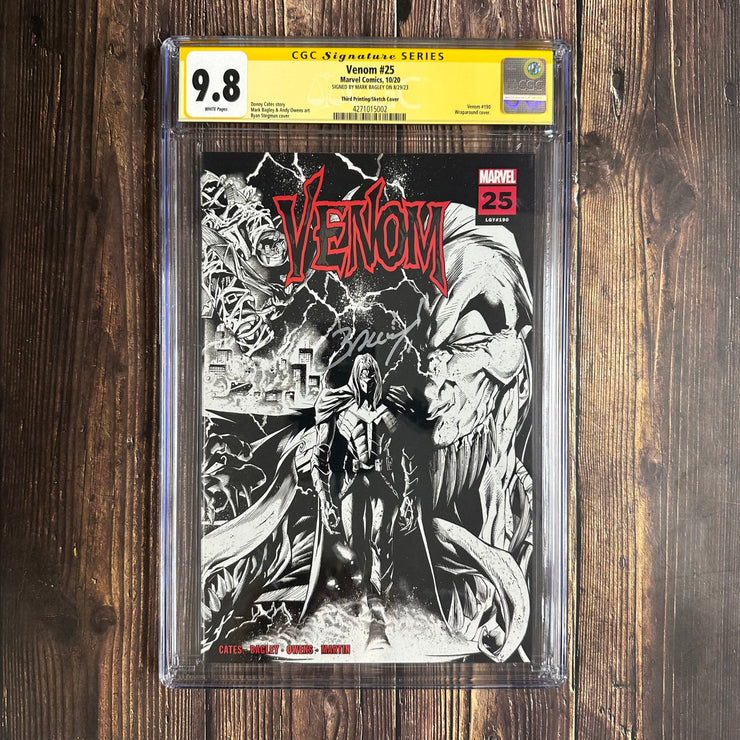 Bry's Comics Venom #25 CGC 9.8 1:25 Variant 3rd print sketch, Signed by Mark Bagley