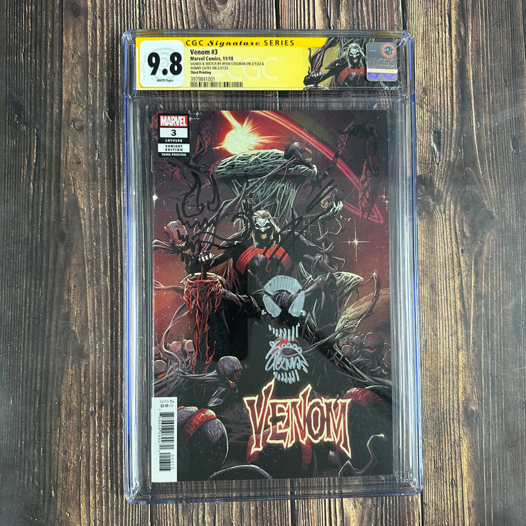 Bry's Comics Venom #3 CGC 9.8 WP 3rd Print, Custom Label, SS Signed and Sketch by Ryan Stegman and Donny Cates Cover Art by Ryan Stegman, 1st full appearance of Knull