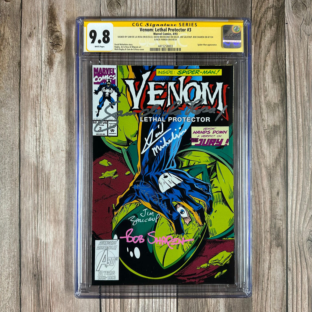 Bry's Comics Venom: Lethal Protector #3 CGC 9.8 WP SS Signed by Sam de la Rosa, David Michelinie, Jim Salicrup, Bob Sharen & Rick Parker (cert:8003)
