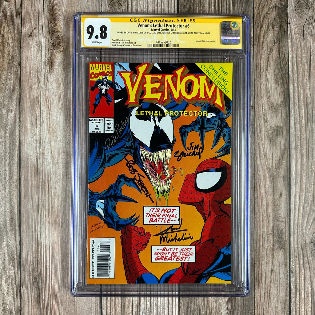Bry's Comics Venom: Lethal Protector #6 CGC 9.8 WP SS Signed by David Michelinie, Jim Salicrup, Bob Sharen & Rick Parker Last issue, SCARCE (cert:8002)