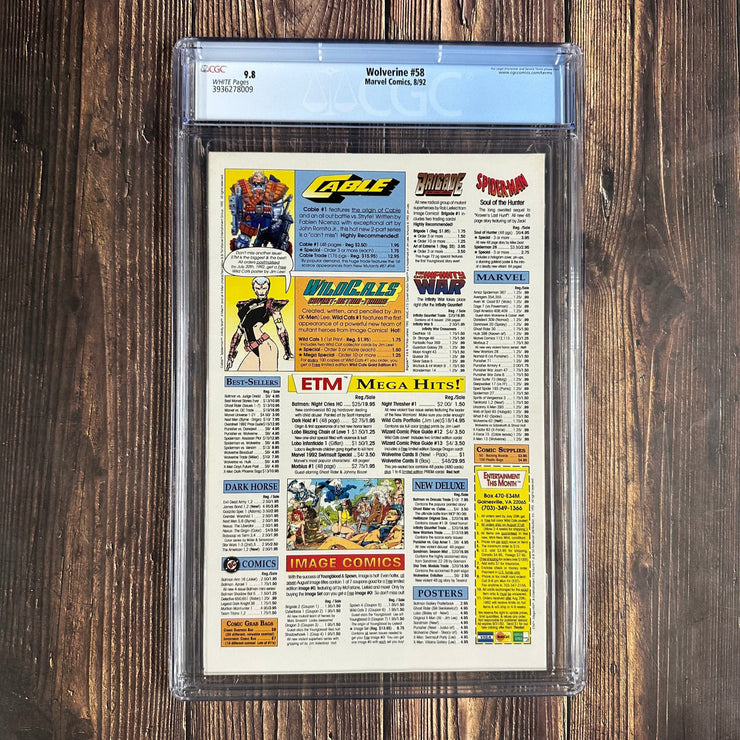 Bry's Comics Wolverine #58 CGC 9.8 Direct Edition Cover art featuring Wolverine