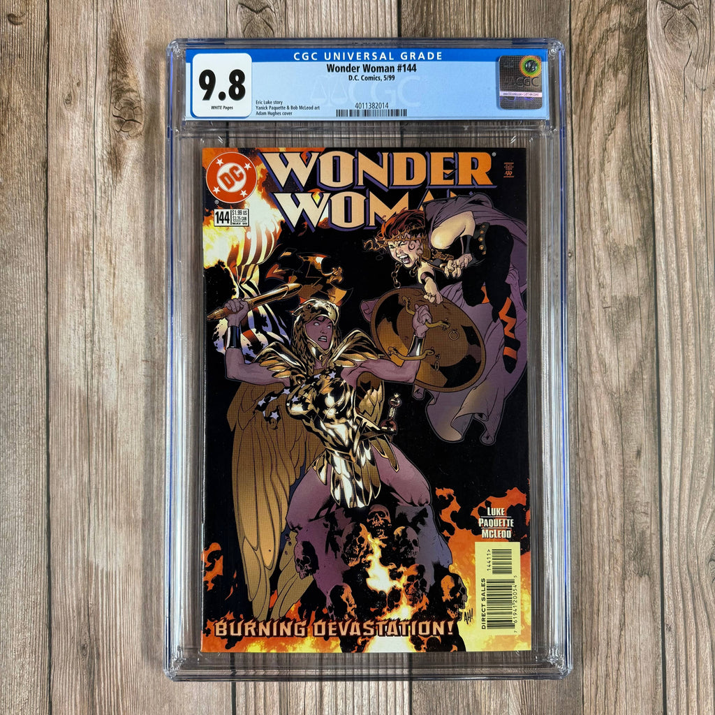 Bry's Comics Wonder Woman #144 CGC 9.8 WP Cover art by Adam Hughes featuring Wonder Woman and Devastation, debut of Golden Eagle armor in-continuity