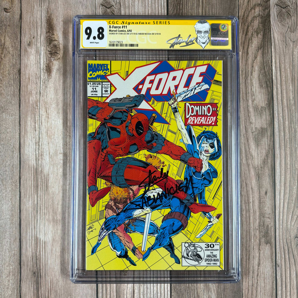 Bry's Comics X-Force #11 CGC 9.8 WP Custom Label, SS Signed by Stan Lee and Fabian Nicieza 1st team appearance of Weapon P.R.I.M.E., 2nd appearance of the real Domino (cert:9023)