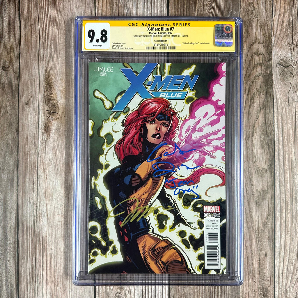 Bry's Comics X-Men: Blue #7 CGC 9.8 WP SS Signed by Catherine Disher & Jim Lee, "X-Men Trading Card" variant cover (Cert:0013)